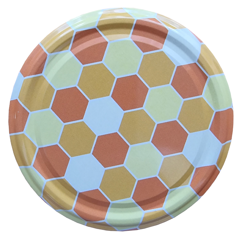 Víčko na med TO 82 - Hexagon bílo-žluto-oranžový
