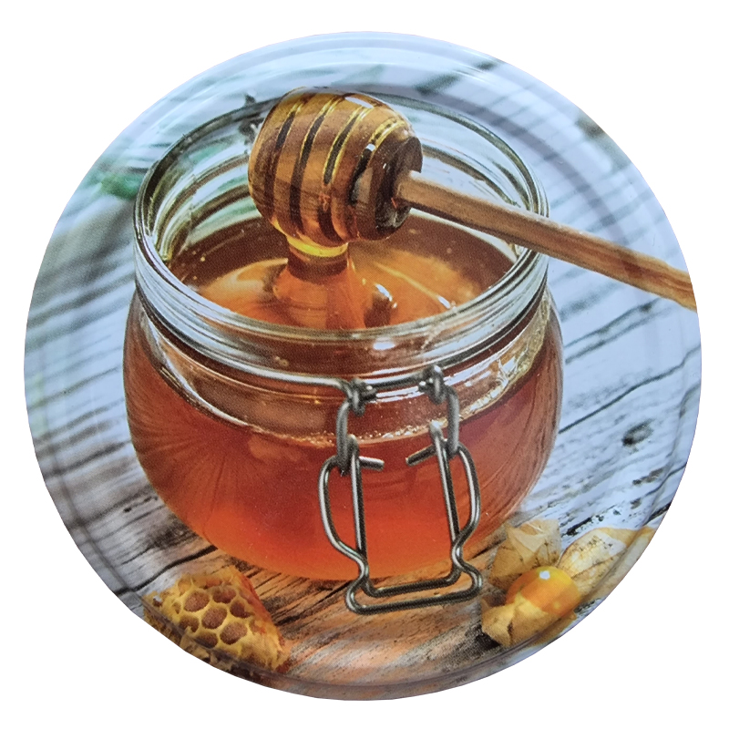 Víčko na med TO 82 - Sklenice medu s dřívkem